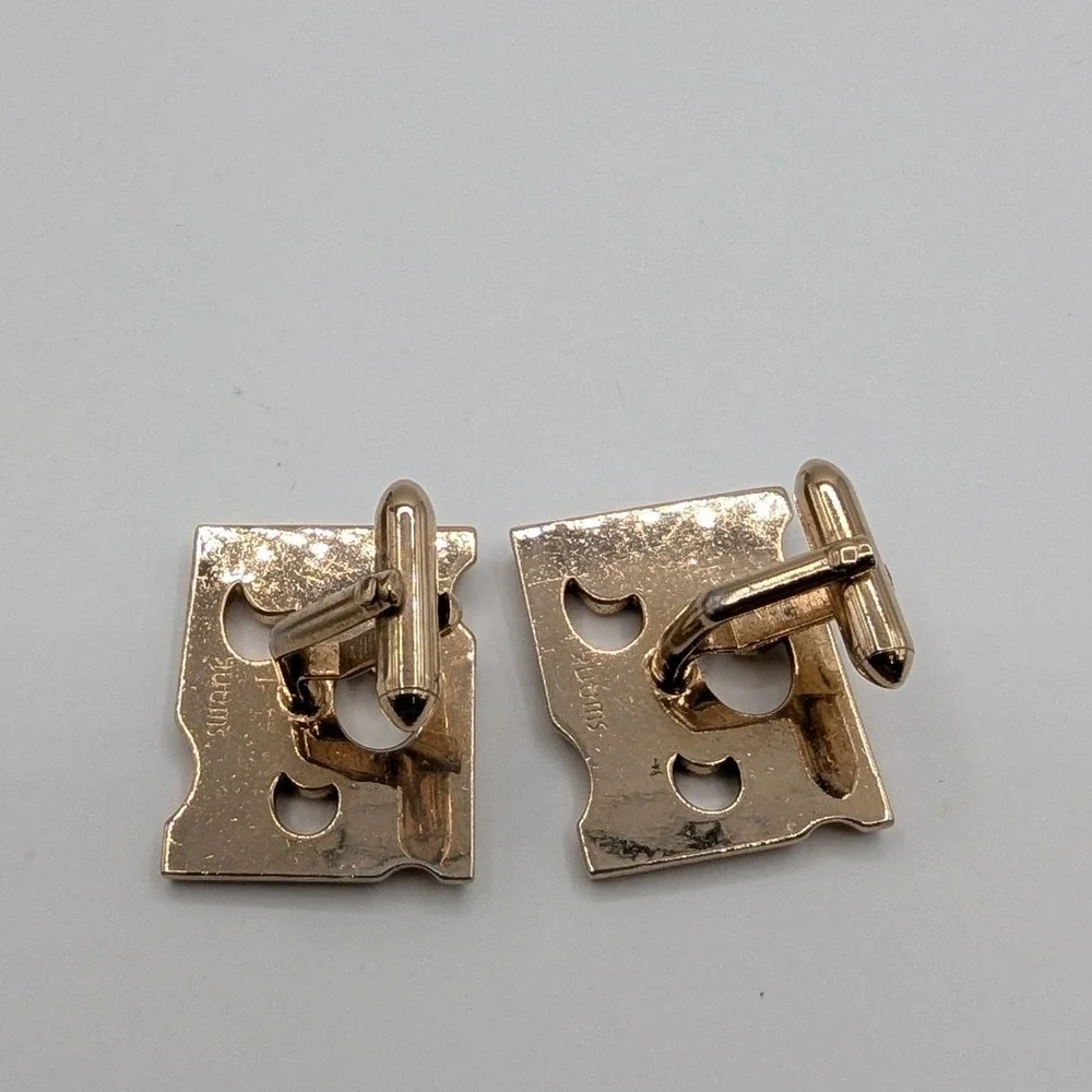 Vintage Swank Gold Tone Brutalist Abstract Geometric Cutout Cufflinks MCM Retro